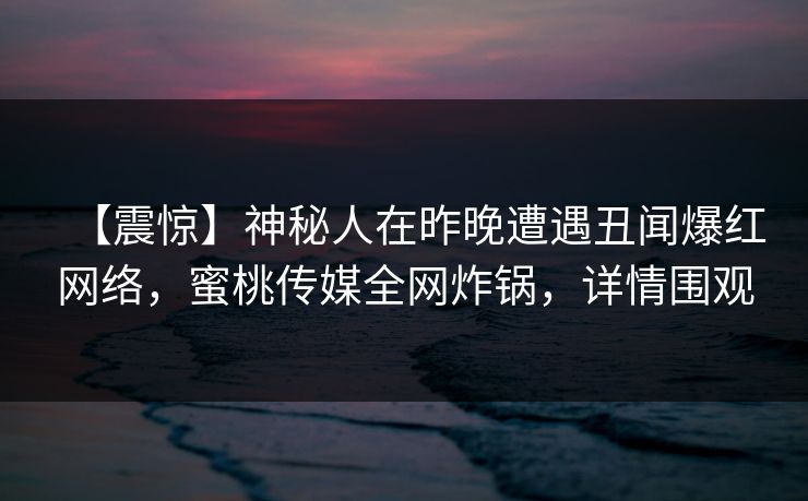 【震惊】神秘人在昨晚遭遇丑闻爆红网络，蜜桃传媒全网炸锅，详情围观